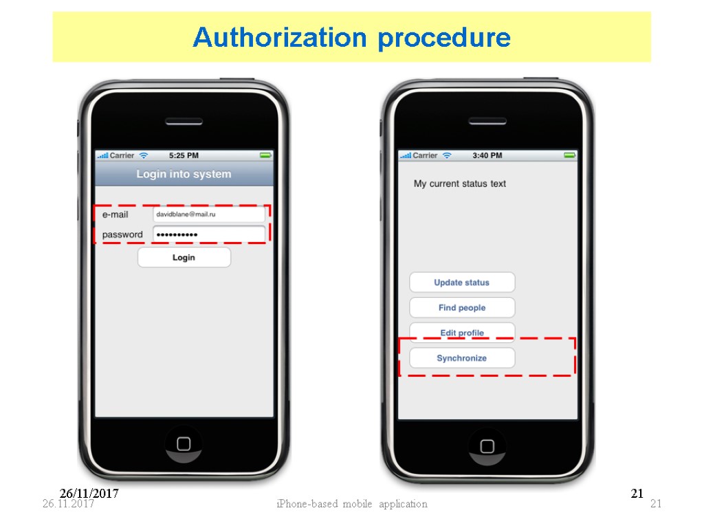 26/11/2017 21 Authorization procedure 26.11.2017 iPhone-based mobile application 21